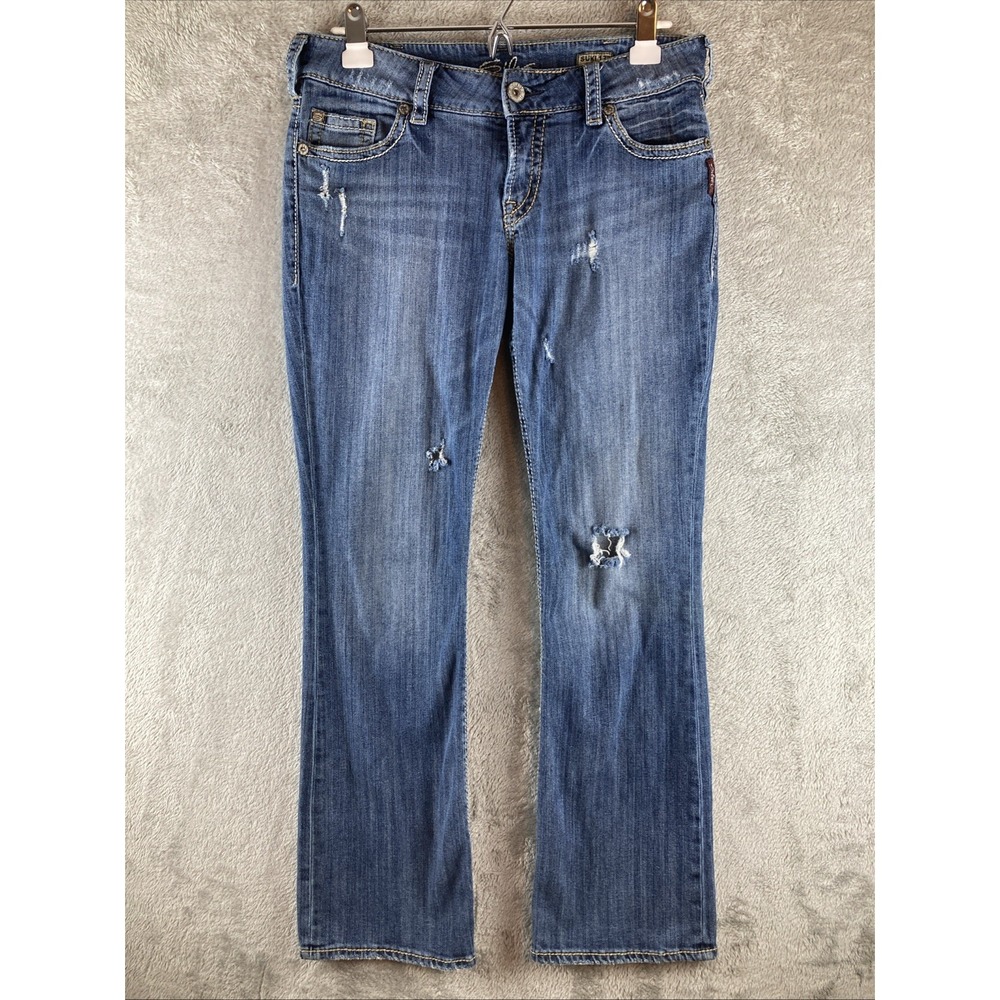 Silver Jeans Womens Size W31 L31  Suki 17" Bootcut‎ Blue Denim Distressed Ripped